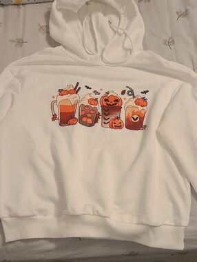 SHEIN White Pullover Hoodie with Branded Label
